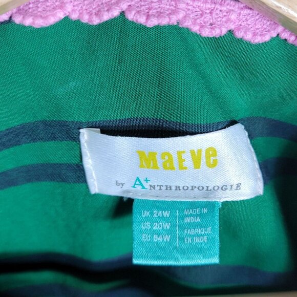 Anthropologie Maeve Striped Button Top Green Blue 20W Long Sleeve Collar Cottage - Picture 6 of 8
